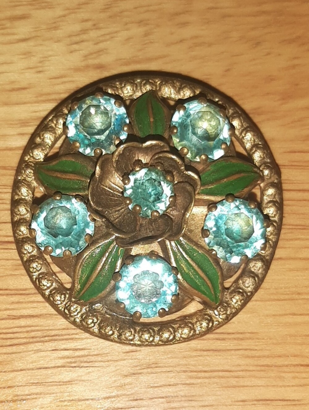 1920's-40's Czech Aqua Glass Brooch